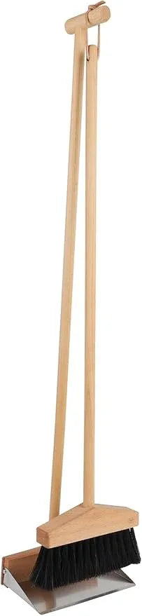Redecker Long Handle Dustpan & Brush Set, Oiled Beechwood Handles, Horsehair Bristles & Stainless Steel Pan, Elegant Standby for Quick Floor Sweeps Without Bending - NeatNest