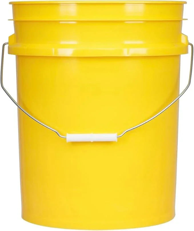 House Naturals 5 Gallon Plastic Yellow Food Grade BPA Free Made in USA Bucket Pail with Air Tight Double Gasket Screw on Lid(Pack of 3) (Yellow and Green lids) - NeatNest