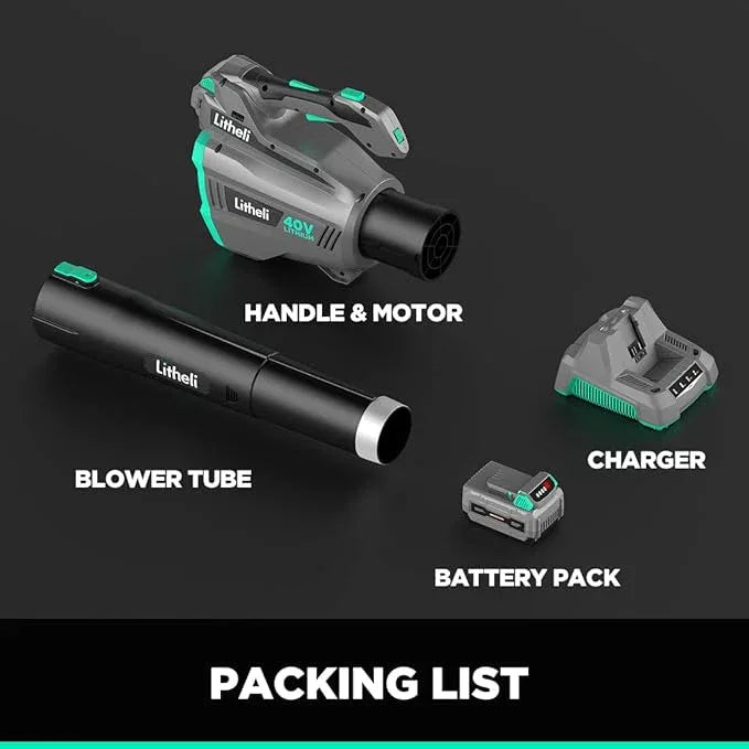 Litheli Cordless Leaf Blower 40V, 480 CFM Battery Leaf Blowers for Lawn Care, with Brushless Motor, Axial Blower for Blowing Leaf, Dust, Snow, Debris, with 2.5Ah Battery & Charger Included, Black - NeatNest