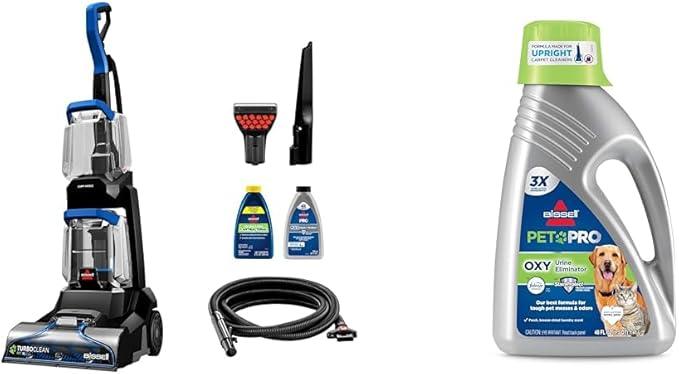 BISSELL TurboClean Pet XL Upright Carpet Cleaner, Upholstery Tough Stain Tool & Formula included, 3746 + Bissell Professional Pet Urine Elimator with Oxy and Febreze Carpet Cleaner Shampoo 48 Ounce - NeatNest