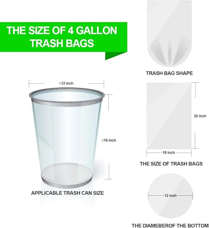 FORID Clear Small Trash Bags - 4 Gallon Garbage Bags Wastebasket Bin Liners 220 Count Plastic Trash Bags for Bathroom Bedroom Office Trash Can - NeatNest