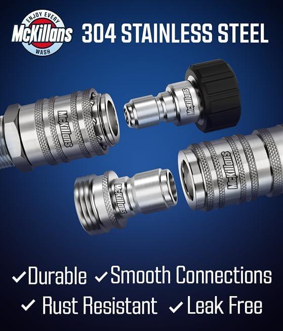 McKillans® 2025 Automatic M22-14mm Pressure Washer Quick Connect Kit - M22 to 3/8 Quick Connect Pressure Washer Fittings - Power Washer Accessories - Hose Adapter Set - 8-Piece Kit (Stainless Steel) - NeatNest