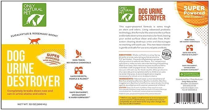 Only Natural Pet Enzyme Powered Stain & Odor Eliminator - Professional Pet Urine Pee Cleaner Deodorizer for Dogs - Hardwood Floors Carpets Upholstery - Eucalyptus & Rosemary Scent - 32Floz - 2 Pack - NeatNest