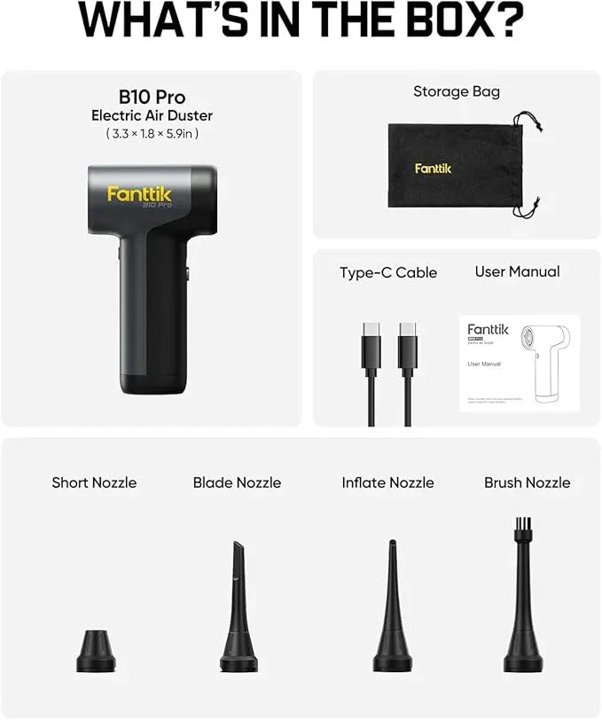 Fanttik B10 Pro Electric Air Duster, 110000RPM Brushless Motor, Compressed Air Duster, Mini Blower with One-tap Booster, 3 Gears Adjustable, Electric Duster for PC, Keyboard, Electronics and Workbench - NeatNest