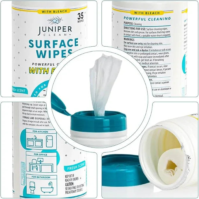1 Pack Surface Cleaning Wipes with Bleach, All-Purpose Cleaner for Bathroom, Kitchen, Office, 35 Count Canister, 7.5" x 7" Sheet, Fresh Scent, Lint Free & Durable - NeatNest