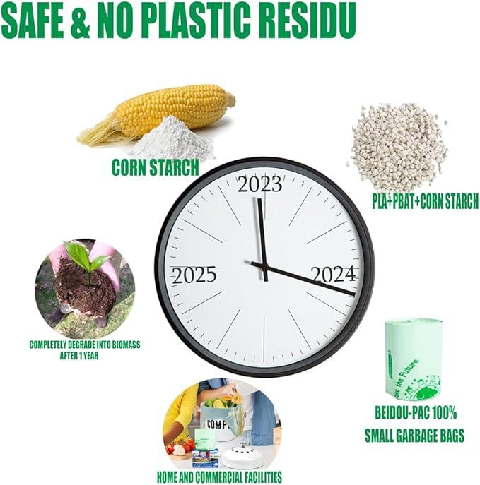 1-2 Gallon Flap Tie Compostable Trash Bags, 300 Count Small Compost Bags, Biodegradable Kitchen Garbage Bags, Food Scrap Waste Bags for Countertop Bin, ASTM D6400, US BPI Certified - NeatNest