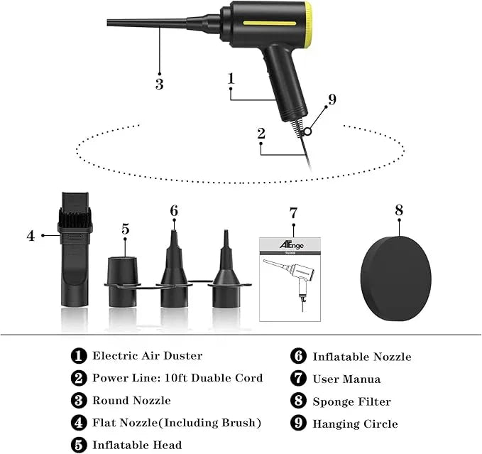 ATEngeus Electric Air Duster - 2 Speed, 40000RPM Air Blower & Pump, Reusable for Computer Keyboard, Dust, Hairs - NeatNest
