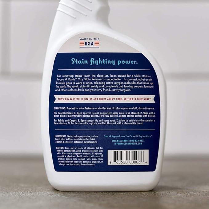Rocco & Roxie Oxy Stain Remover - Oxygen Powered Carpet Cleaner Spray - Pet Stain Remover for Carpet, Spot Cleaner for Upholstery, Couch, Laundry, Rug, Clothes, Car Seat, Mattress, Sofa, and More - NeatNest