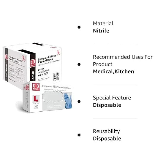 Jointown Basic Medical Blue Nitrile Exam Gloves - Latex-Free & Powder-Free - NGPF7003 (Case of 1,000), Large - NeatNest
