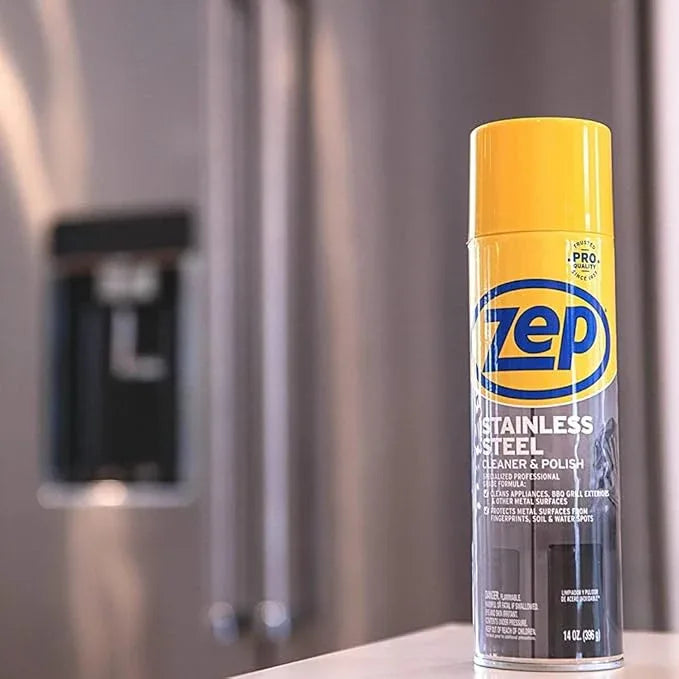 Zep Stainless Steel Cleaner and Polish - 14 oz (Case of 12) ZUSSTL14 - Protects Metal Surfaces From Fingerprints, Soil & Water Spots - NeatNest