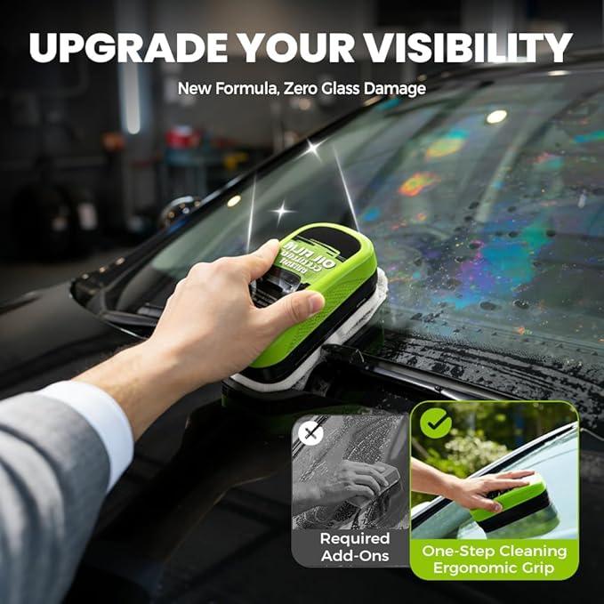 Car Glass Oil Film Cleaner, New Automotive Oil Film Cleaning Brush, Car Windshield Cleaner with Extra Cleaner, Preserve Clarity, Immediately See the Effects, Perfect Visibility at All Times (1Set) - NeatNest