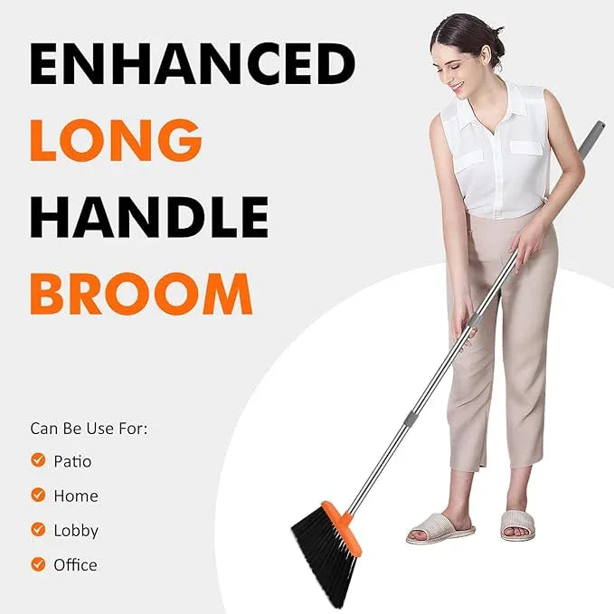 NACENA Heavy Duty Broom, 55 Inch Long Handle Outdoor Large Angle Brooms, Commercial Broom for Sweeping Indoor, for Home Garage Kitchen Office Courtyard Lobby Patio Lawn Concrete, 2 Pack (Grey&Orange) - NeatNest