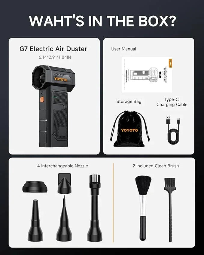 Compressed Air Duster, Electric Air Duster with Upgraded Powerful 40MM Brushless Motor, 4-Gear Cordless Mini Hand Blower with LED Light, 27.75Wh Rechargeable Turbofan for Keyboard, Car, Home, Outdoor - NeatNest