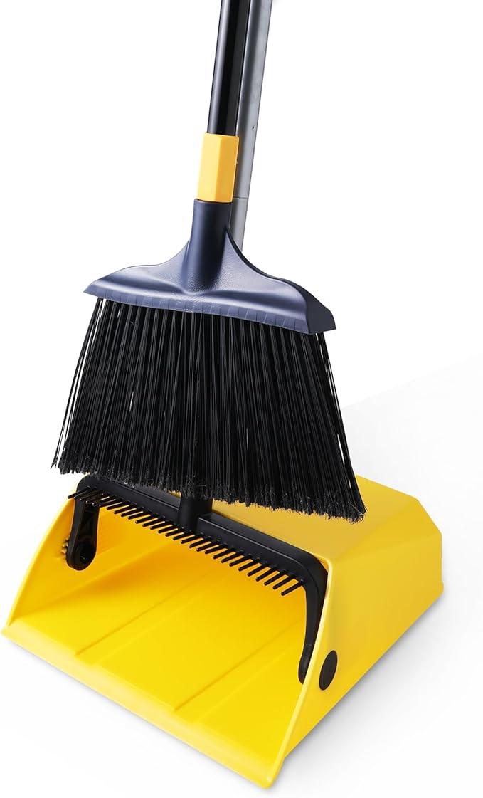 Yocada Commercial Broom and Dustpan Set with Comb Commercial Outdoor Indoor for Courtyard Garage Lobby Mall Market Floor Home Kitchen Room Office Pet Hair Rubbish - NeatNest
