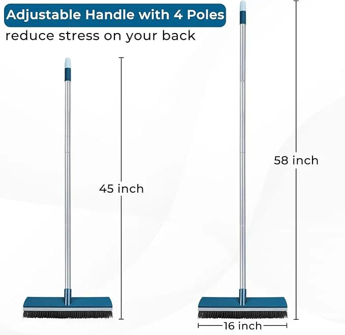 16-Inch Push Broom Outdoor with Rubber Squeegee and 58" Long Handle, 2 in 1 Commercial Broom Brush with Stiff Bristles for Deck Patio Garage Warehouse Driveway Concrete Floor Cleaning Scrubbing - NeatNest