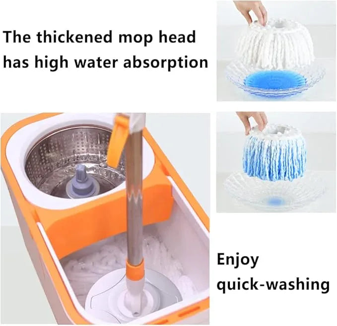 Floor Spin Mop and Bucket Set with Wringer System Extended Stainless Steel Handle 61"for Home Floor Cleaning Use with 5 Replacement Head Refill and 1 Cleaning Brush Head - NeatNest