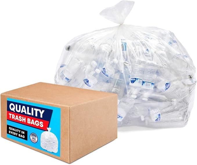 55 Gallon Clear Trash Bags, (50 Bags w/Ties) Large Clear Plastic Recycling Garbage Bags - NeatNest