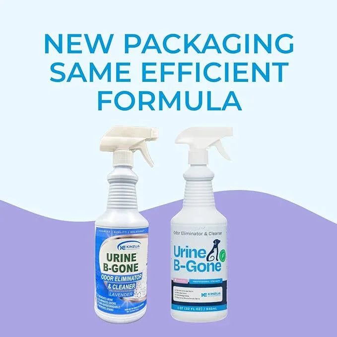 KINZUA ENVIRONMENTAL Urine B-Gone, Professional Enzyme Odor Eliminator & Pet Stain Remover, Human, Cat & Dog Urine Cleaner, Effective on Laundry, Carpets & More, Lavender Scent, 32oz - NeatNest