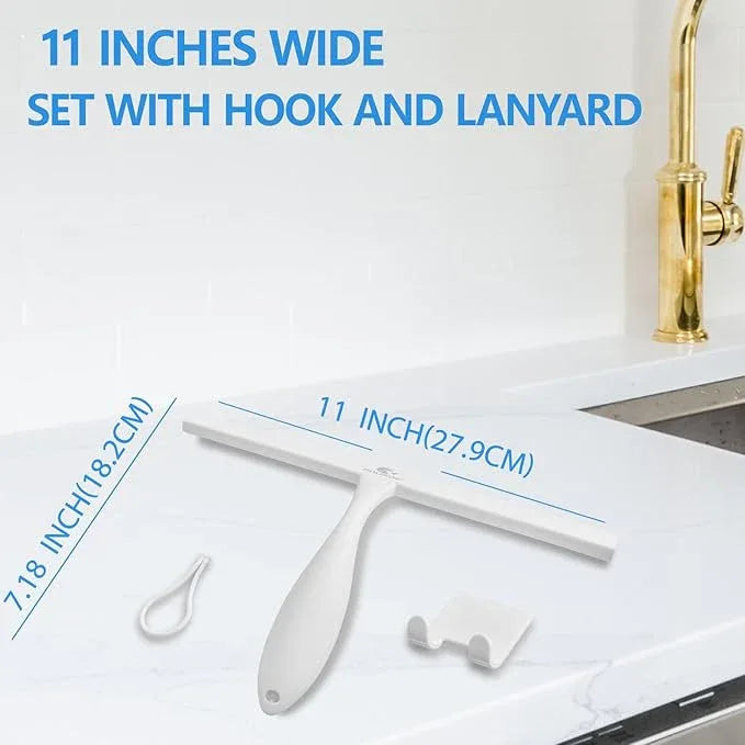 Shower Squeegee for Glass Doors, 11 Inch Ergonomics Anti-Rust Silicone Squeegee with Stainless Steel Frame for Shower Glass Door, Mirrors, Tiles and Windows Cleaning, White - NeatNest