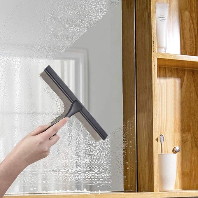 HIWARE All-Purpose Shower Squeegee for Shower Doors, Bathroom, Window and Car Glass - Black, Stainless Steel, 12 Inches - NeatNest