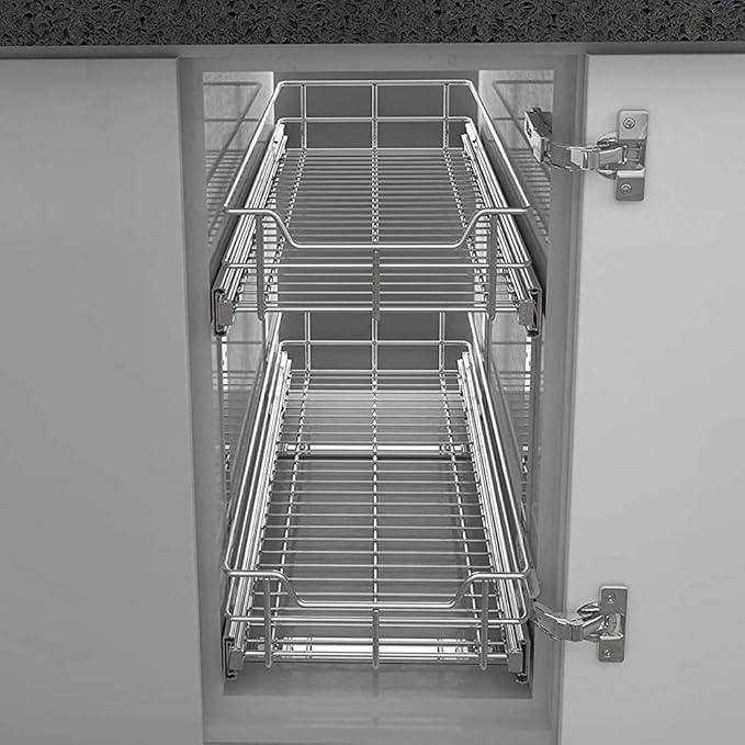 2 Tier Pull Out Cabinet Organizer 18" W X 22" D, Slide Out Drawers For Kitchen Cabinets, Pull Out Drawers For Cabinets Capacity Heavy Duty Caddy, Cabinet Pullout Shelves Chrome-Plated,Bathroom Pantry - NeatNest