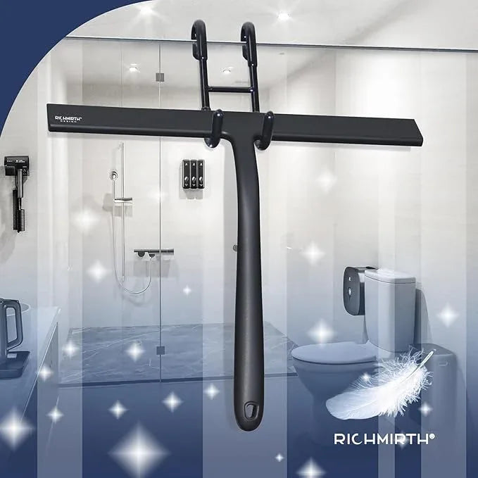 12 Inch Silicone Shower Squeegee for Glass Doors with Hook – Streak-Free Window Cleaner for Bathroom, Mirror, Tile & Car, No Scratch Squeegee with Metal Core (Black) - NeatNest