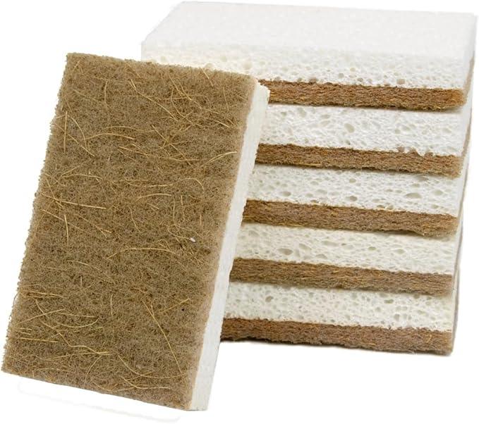 CELOX 6 Pack Coconut Fiber Biodegradable Sponges, Non Scratch Kitchen Cleaning Sponge, Eco-Friendly Dual-Sided Sponge for Dishwashing - NeatNest