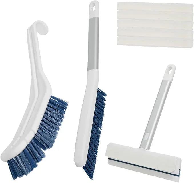 3 Pack Scrub Brush Set - Detachable Stiff Bristle Grout Cleaner Brush, Cleaning Scrubbers with Squeegee for Shower Glass, Heavy Duty Scrub Brushes for Cleaning Bathroom, Bathtub, Gaps, Tile, Floor - NeatNest