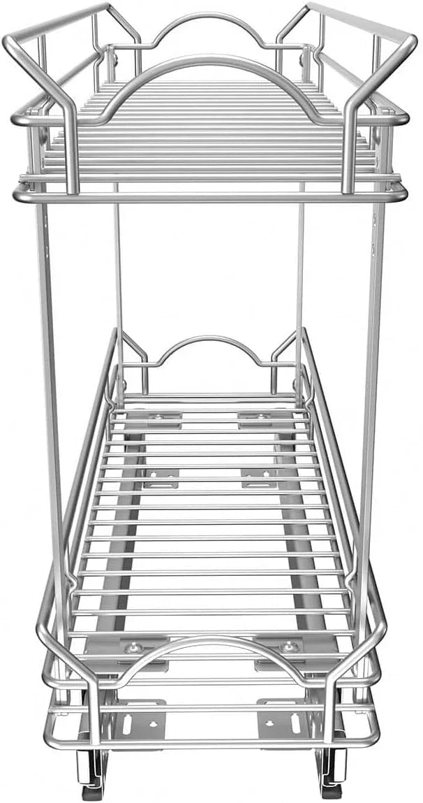 OCG Slide Out Cabinet Organizer for Narrow Cabinet (5" W X 17" D), 2 Tier Pull Out Shelves Slim Sliding Cabinet Organizer and Storage, Chrome - NeatNest