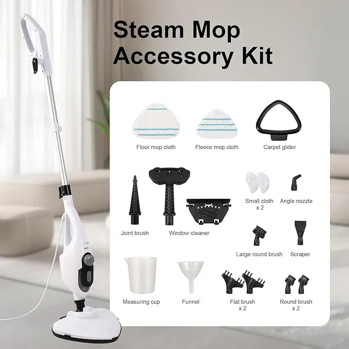 11-in-1 Steam Mop, 1550W Powerful Handheld Steam Cleaner, 260°F Multi-Functional Floor Steamer with 21.3FT Cord for Floors, Hardwood, Tiles, Grout, Windows, Kitchen, Bath, Adjustable (White) - NeatNest