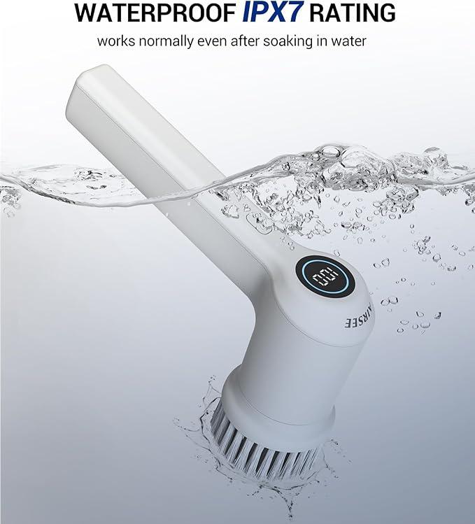 AIRSEE Cordless Electric Spin Scrubber, Handheld Power Shower Cleaner Brush, 2 speeds, 6 Replaceable Brush Heads for Cleaning Floor, Window, Bathroom, Kitchen, for Elderly & Busy Family - NeatNest
