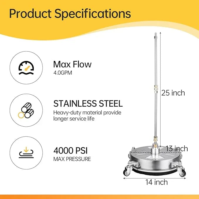 Realyou 14" Pressure Washer Surface Cleaner with 4 Wheels, Stainless Steel Surface Cleaner for Pressure Wahser, Power Washer Surface Cleaner for Concrete, Patio, Sidewalk, Deck and Driveways - NeatNest