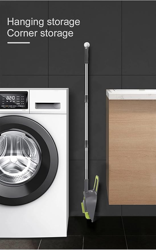 Adjustable Rubber Push Broom and Dustpan Set,Self Cleaning Indoor Outdoor Angle Brooms with Dust pan for Home,Long Handle for Floor Sweeping, Kids,Carpet Dog Cat Pets Offices Use