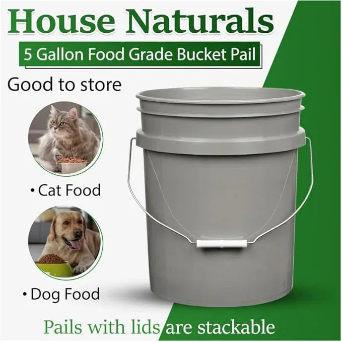 House Naturals 5 Gallon Grey Food Grade Bucket with Black Screw on Lid, BPA Free Container (Pack of 3) Made in USA - NeatNest