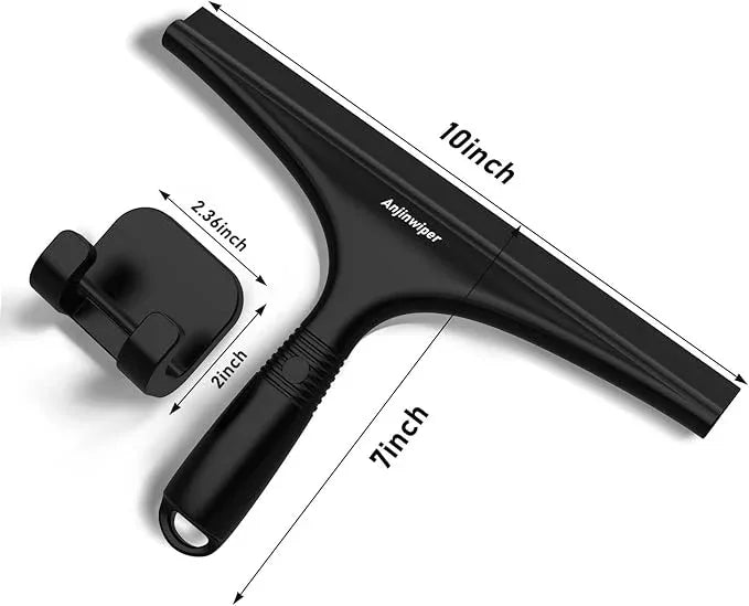 All-Purpose Shower Squeegee for Glass Doors with Hook, Silicone Squeegee for Shower Glass, Shower Doors, Windows, Bathroom, Mirrors and Tiles(10 inch, Black) - NeatNest