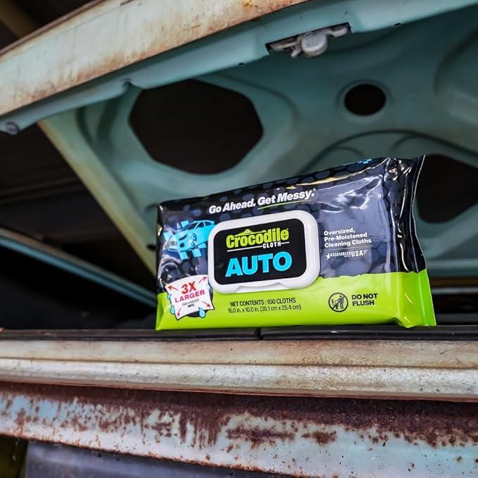 Crocodile Cloth Auto Cleaning Wipes – 600 Count (6 Packs of 100) XL 15" x 10" Heavy-Duty Car Wipes for Engine Degreaser, Detailing, Tires, Tools & DIY Projects - NeatNest