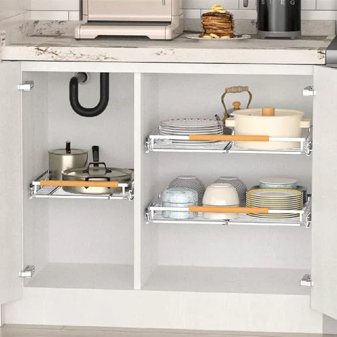 Large Pull Out Cabinet Organizer, Heavy Duty Cabinet Expandable Pull Out Shelves, Slide Out Cabinet Organization Storage, 3 Pack 23.2''-40''W - NeatNest