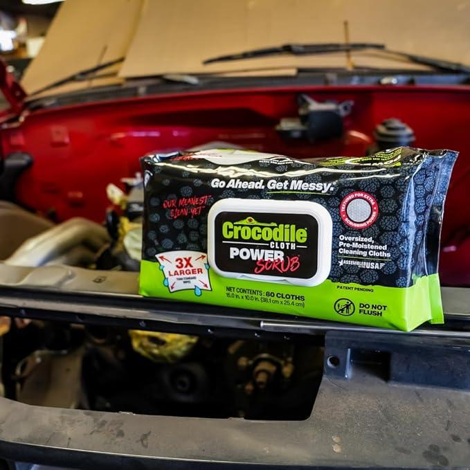 Crocodile Cloth PowerSCRUB - 40 (15" x 10") Heavy Duty Cleaning Wipes - Dual-Surface Cloths, Moist, Absorbent, & Disposable - Safe on Skin & Multiple Surfaces - NeatNest