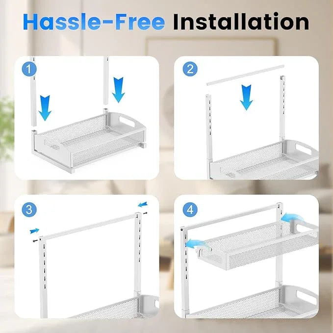 Metal Under Sink Organizer, Pull Out Cabinet Organizer Rack with Silk-Smooth Bottom Drawer, 5-Level Adjustable, Multi-Purpose Storage Shelf for Bathroom, Kitchen, Vanity, Pantry (2-Pack) - NeatNest
