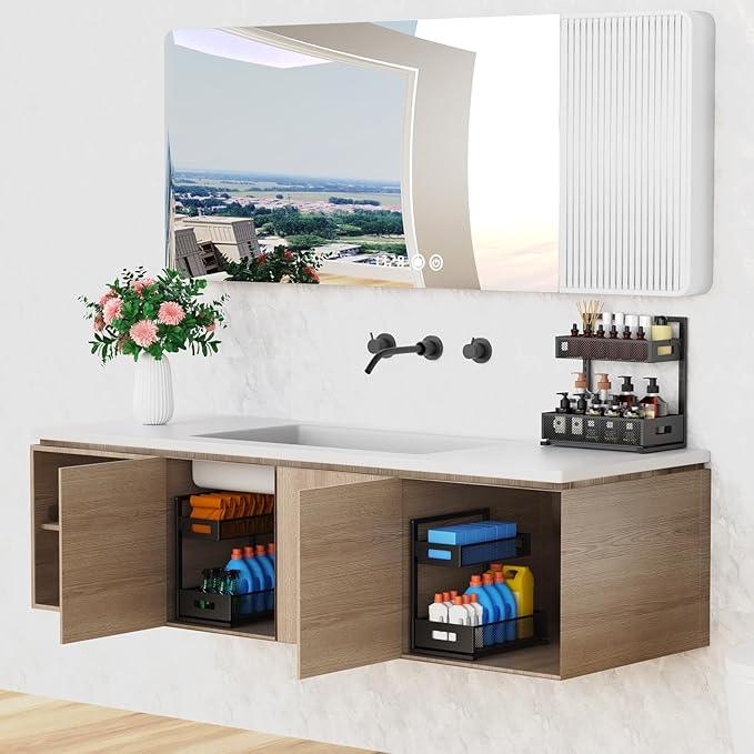 Under Sink Organizer Pull Out Cabinet Organizer Adjustable Height 2 Tier with Sliding Drawers Kitchen Bathroom Organizer and Storage(1pc) - NeatNest