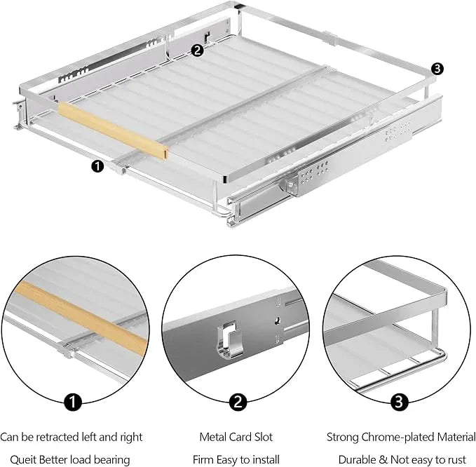 SANNO Expandable Pull Out Cabinet Organizer, Heavy Duty Under Sink Slide Out Cabinet Organizer, Pots Pans Kitchen Organizer Basket, Smooth Roll adjustable Sliding Drawer Expand to 12 to17.5, 2 Pack - NeatNest
