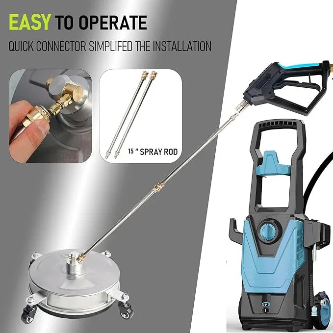 Hourleey 16" Pressure Washer Surface Cleaner, Stainless Steel Surface Cleaner with 4 Wheels for Concrete, Patio, Sidewalk, Deck, Pathway 1/4" Quick Connector, 2 Extension Wand, 4000 PSI - NeatNest
