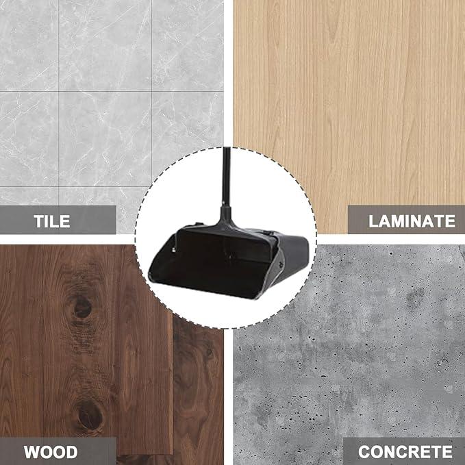 Primero Basics 3-Pack Commercial Upright Dust Pan with Long Handle and Wheels – Heavy Duty Large Dust Pans for Indoor/Outdoor Use, Janitorial or House Cleaning Tools, Black Standing Dustpan - NeatNest