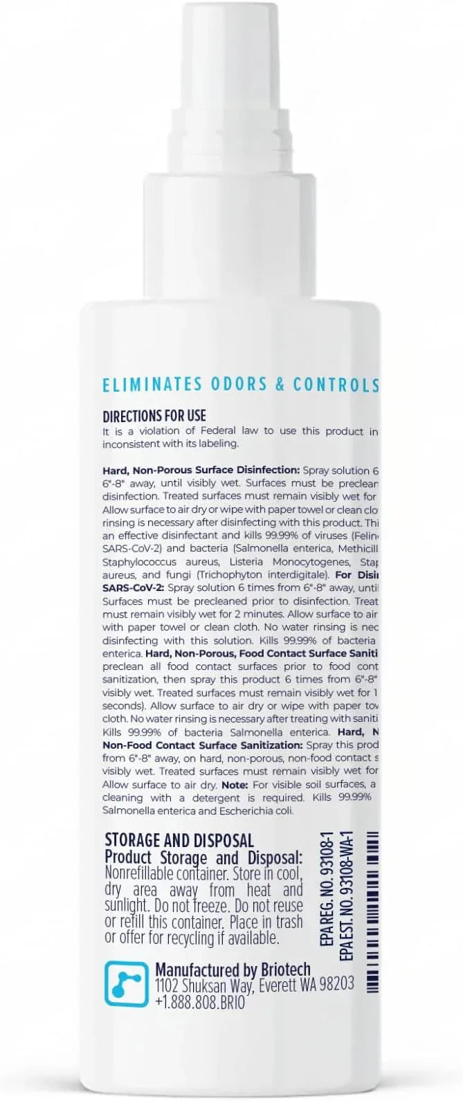 BRIOTECH Sanitizer Disinfectant Hypochlorous Spray, Kill 99.99% of Viruses & Bacteria, Control Mold, Eliminate Odor, Gentle for Nurseries, Food Contact Surface Sanitizer, 2 fl oz Travel Size - NeatNest