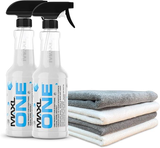 MAXLONE ™ Car Spray with Triphene® Technology, Quick Spray & Wipe All Purpose Waterless Detailer - Clean, Shine, Protect Paint, Glass, Wheels, Trim Without Pre-Washing (2, 20oz w 4 Micro Fiber Cloth) - NeatNest