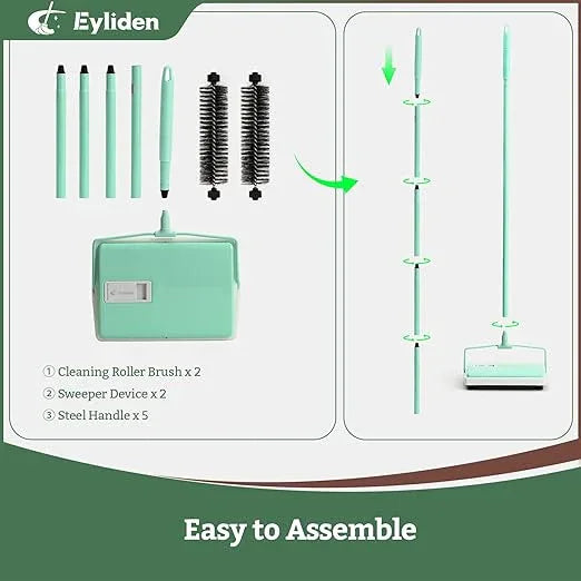 Eyliden X-Large Carpet Sweeper - Quiet Manual Sweeper for Carpets & Rugs | 1 Extra Refill Roller Brush | Non-Electric, Hand Push, Quietly Cleans Debris and Messes, Restaurant Roller Broom (Mint) - NeatNest