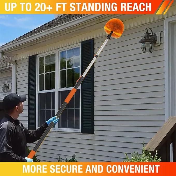 20FT (26FT Reach) Cobweb Duster with Extension Pole, Spider Web Brush for Cleaning Extendable, Professional Ceiling and Corner Dusters for Outdoor Indoor Use - NeatNest
