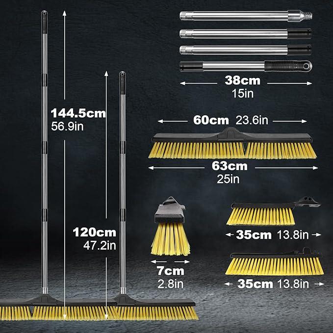 24" Push Broom,Masthome Industrial Broom with Stiff Bristles,Outdoor Broom Heavy Duty and 55" Long Handle,Heavy Duty Broom Brush for Garage Yard Patio Warehouse Concrete Floor Cleaning - NeatNest