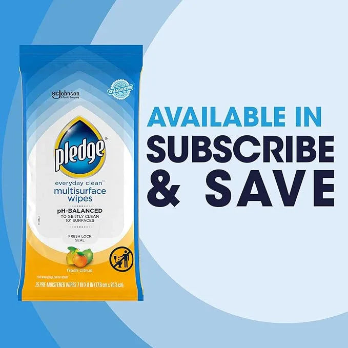 Pledge Multisurface Cleaning Wipes, pH Balanced, Fresh Citrus, 25 Count (Pack of 4, 100 Total Wipes) - NeatNest