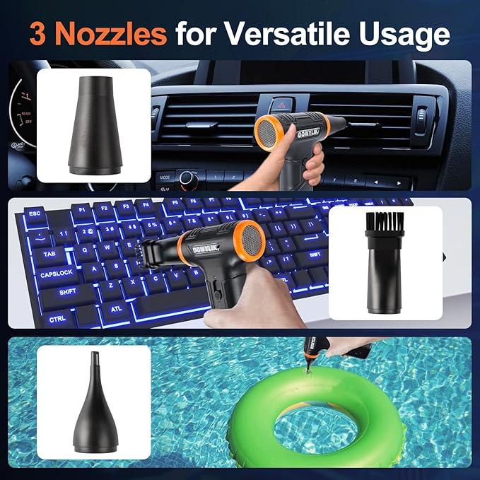 Compressed Air Duster, 220000RPM Canned Air Duster for Computer Cleaning Kit, 3 Speed Compressed Air Can with LED Light, Electric Air Duster for Cleanning Car, PC, Electronics - NeatNest
